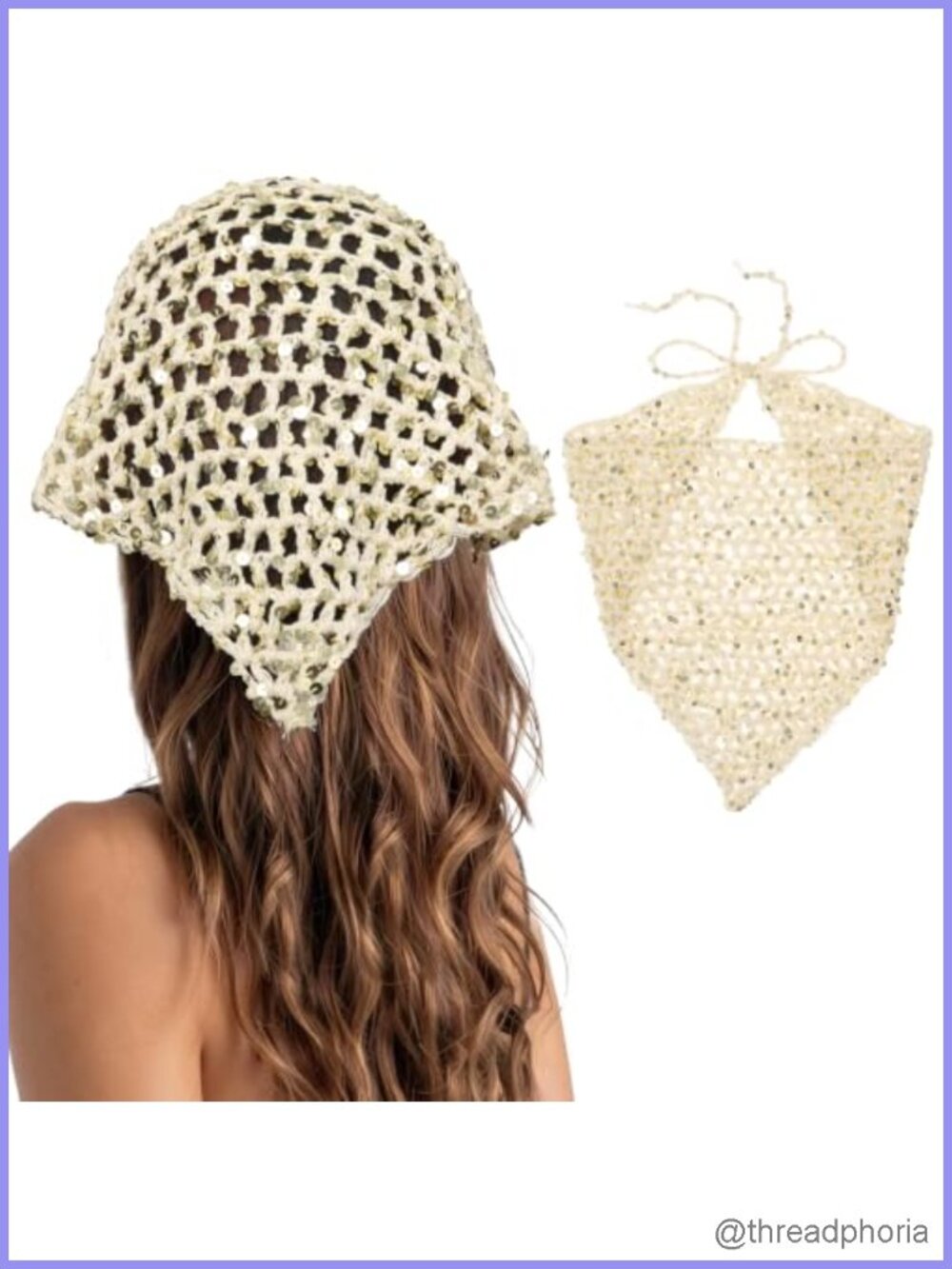 Sequin Crochet Hair Bandana Head Scarf for Women, Knit Tie Headwrap